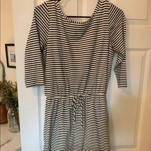 Striped Cinch Waist Cotton Dress